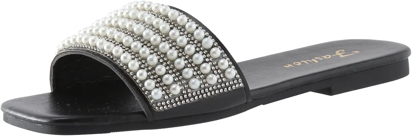 Comfortable Slip On Slide Sandals Fashion Spring Summer Women Slippers Flat Bottom Lightweight Pearl Solid Open Toe
