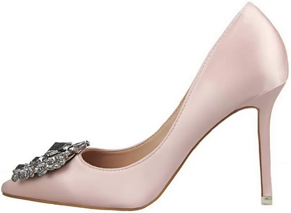 CosyFever Womens DC126 Wedding Rhinestones Metal Buckles Satin Low Stiletto Pumps