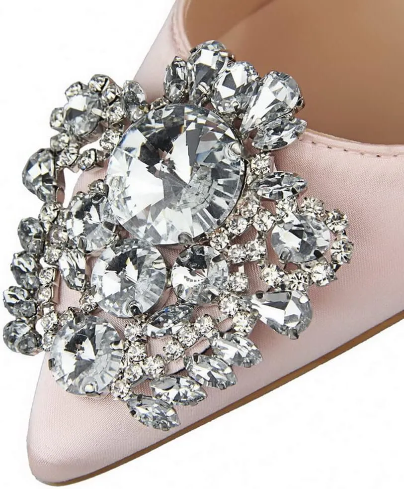 CosyFever Womens DC126 Wedding Rhinestones Metal Buckles Satin Low Stiletto Pumps