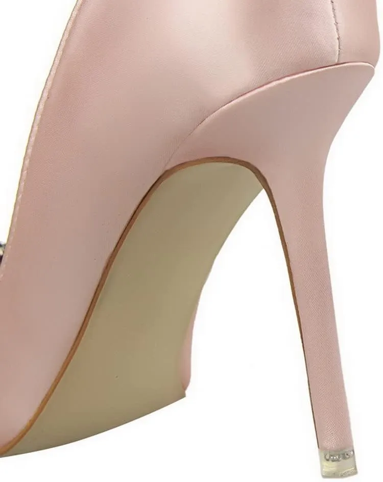CosyFever Womens DC126 Wedding Rhinestones Metal Buckles Satin Low Stiletto Pumps