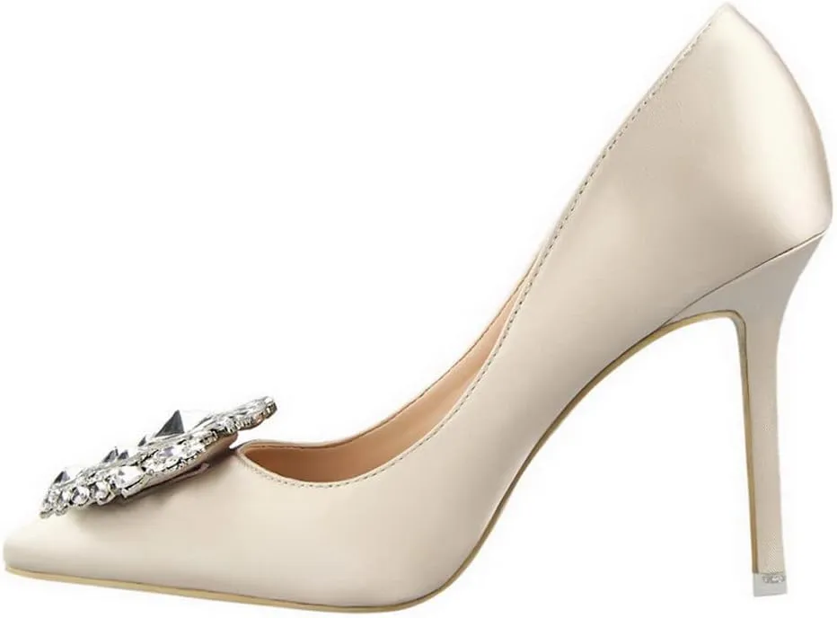 CosyFever Womens DC126 Wedding Rhinestones Metal Buckles Satin Low Stiletto Pumps