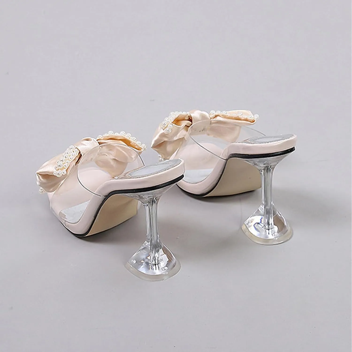 Crepuscute Women's Bow Square Toe High Heel Sandals Slip On Open Toe Chunky High Heels Party Clubbing Work Evening Sexy Heel Shoes