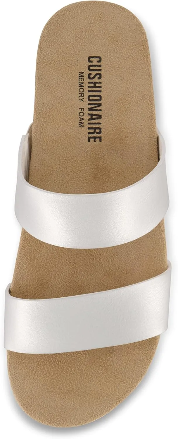 CUSHIONAIRE Women's Jaimy 2 band footbed slide sandal  Memory Foam