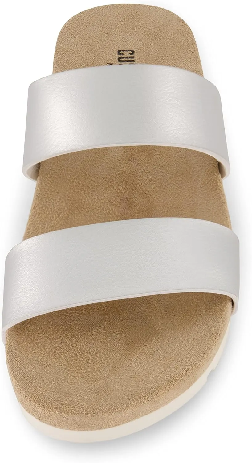 CUSHIONAIRE Women's Jaimy 2 band footbed slide sandal  Memory Foam