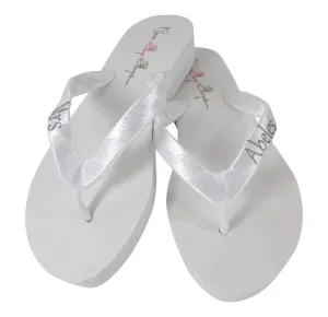 Cute Silver and White Personalized Flip Flops for Bride's Wedding Reception Shoes