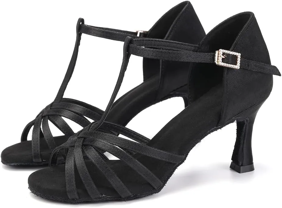 DKZSYIM Women's Satin Latin Dance Shoes Professional Ballroom Salsa Practice Performance Dancing Shoes,Model SS331