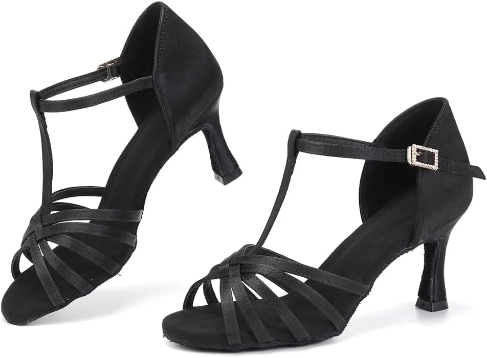 DKZSYIM Women's Satin Latin Dance Shoes Professional Ballroom Salsa Practice Performance Dancing Shoes,Model SS331