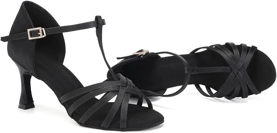 DKZSYIM Women's Satin Latin Dance Shoes Professional Ballroom Salsa Practice Performance Dancing Shoes,Model SS331