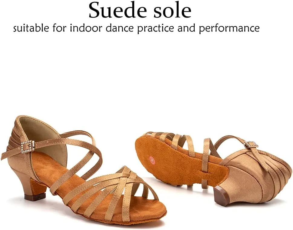 DKZSYIM Women's Satin Latin Dance Shoes Professional Ballroom Salsa Practice Performance Dancing Shoes,Model XGG-Women