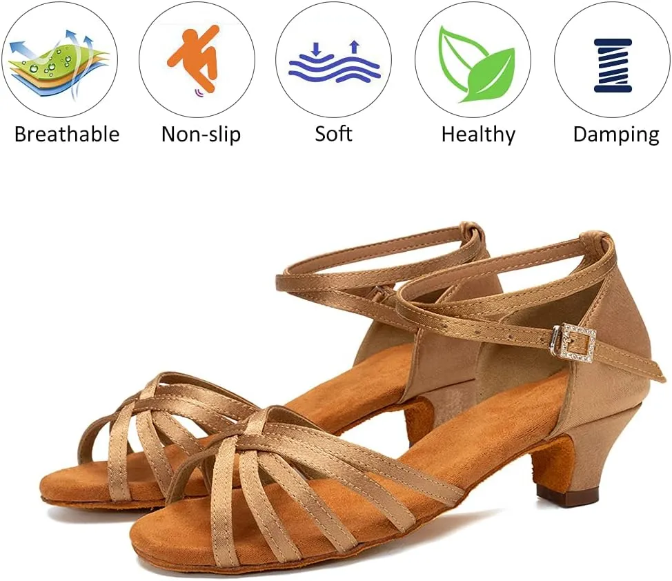 DKZSYIM Women's Satin Latin Dance Shoes Professional Ballroom Salsa Practice Performance Dancing Shoes,Model XGG-Women