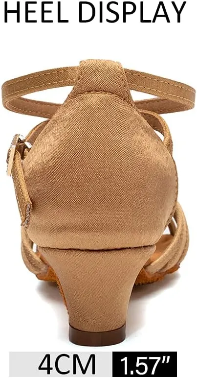 DKZSYIM Women's Satin Latin Dance Shoes Professional Ballroom Salsa Practice Performance Dancing Shoes,Model XGG-Women