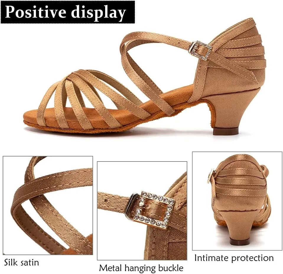 DKZSYIM Women's Satin Latin Dance Shoes Professional Ballroom Salsa Practice Performance Dancing Shoes,Model XGG-Women