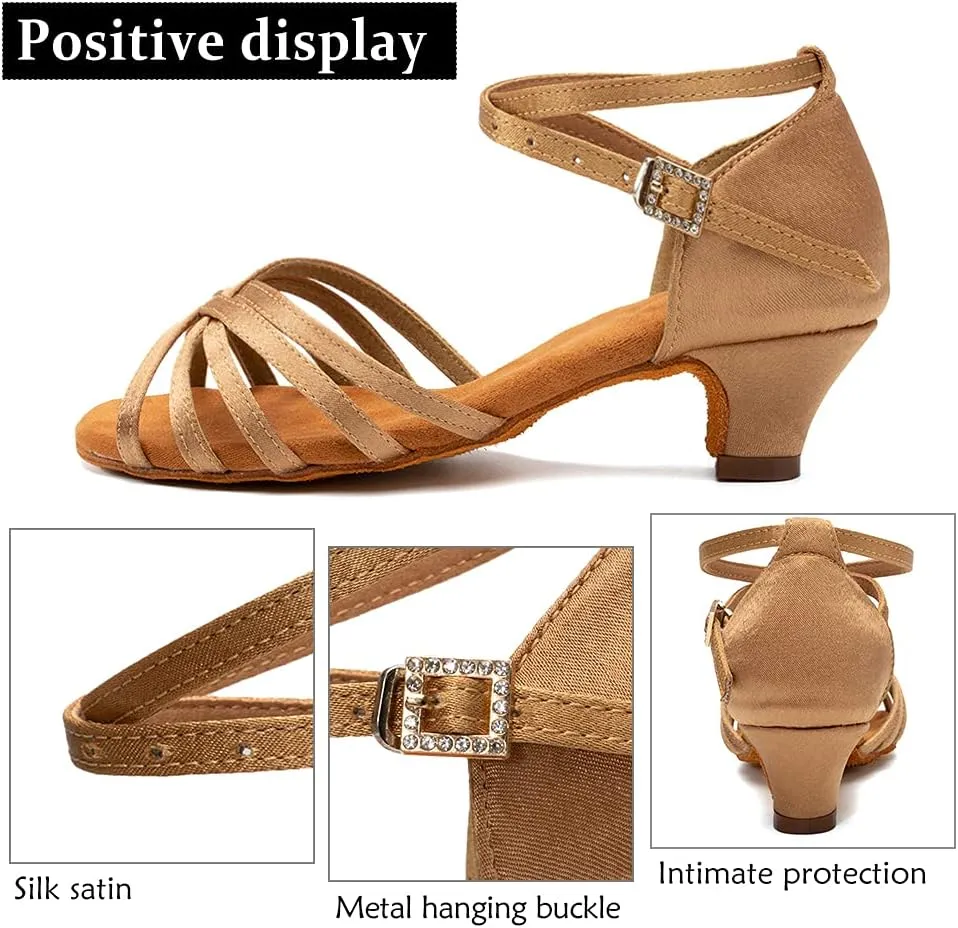DKZSYIM Women's Satin Latin Dance Shoes Professional Ballroom Salsa Practice Performance Dancing Shoes,Model XGG-Women