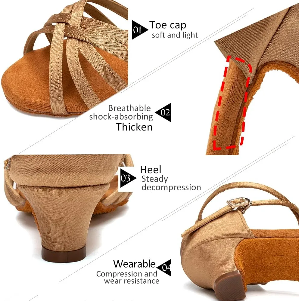 DKZSYIM Women's Satin Latin Dance Shoes Professional Ballroom Salsa Practice Performance Dancing Shoes,Model XGG-Women