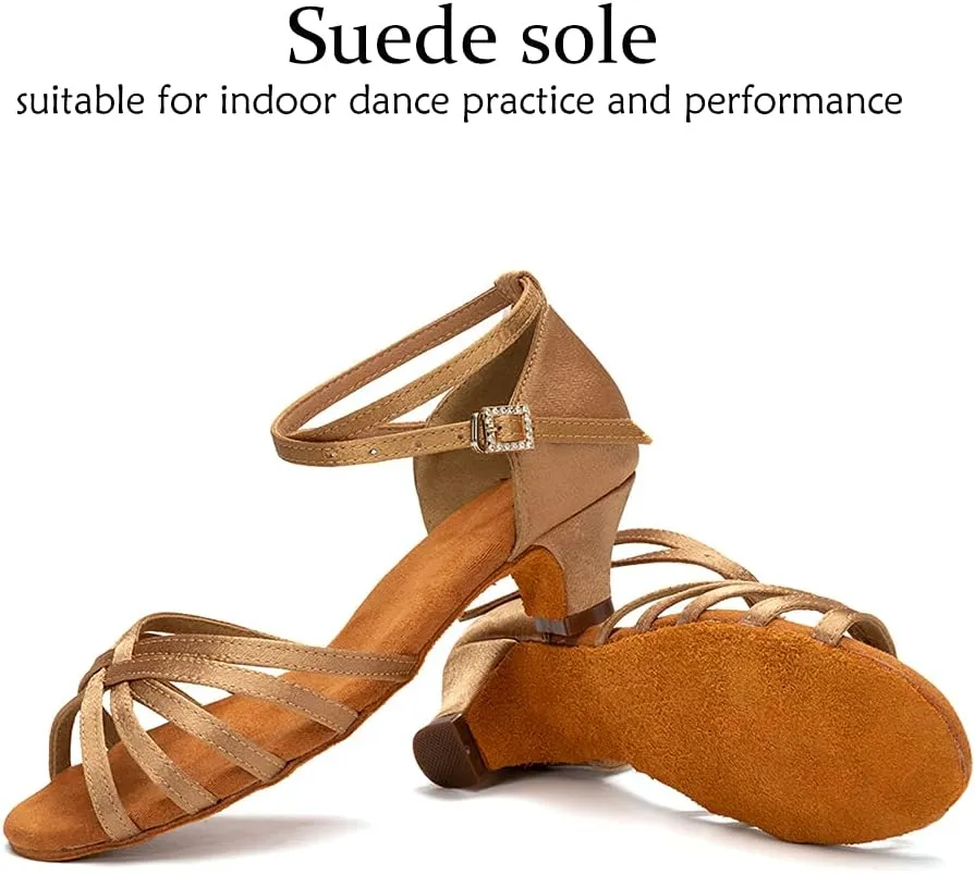 DKZSYIM Women's Satin Latin Dance Shoes Professional Ballroom Salsa Practice Performance Dancing Shoes,Model XGG-Women