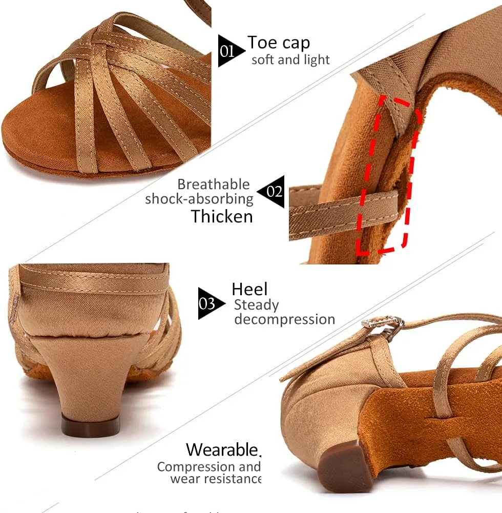 DKZSYIM Women's Satin Latin Dance Shoes Professional Ballroom Salsa Practice Performance Dancing Shoes,Model XGG-Women
