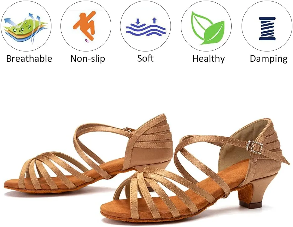 DKZSYIM Women's Satin Latin Dance Shoes Professional Ballroom Salsa Practice Performance Dancing Shoes,Model XGG-Women