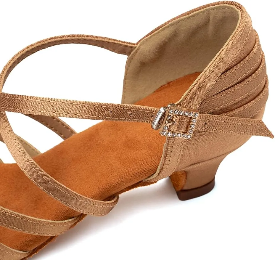 DKZSYIM Women's Satin Latin Dance Shoes Professional Ballroom Salsa Practice Performance Dancing Shoes,Model XGG-Women