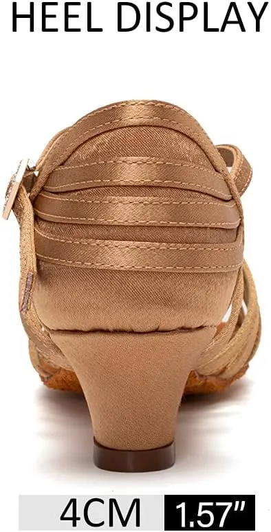 DKZSYIM Women's Satin Latin Dance Shoes Professional Ballroom Salsa Practice Performance Dancing Shoes,Model XGG-Women