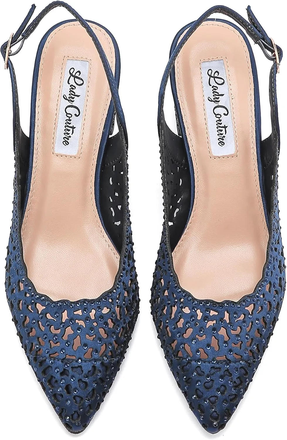 DONNA Rhinestone Satin Block Heel Slingback