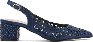DONNA Rhinestone Satin Block Heel Slingback