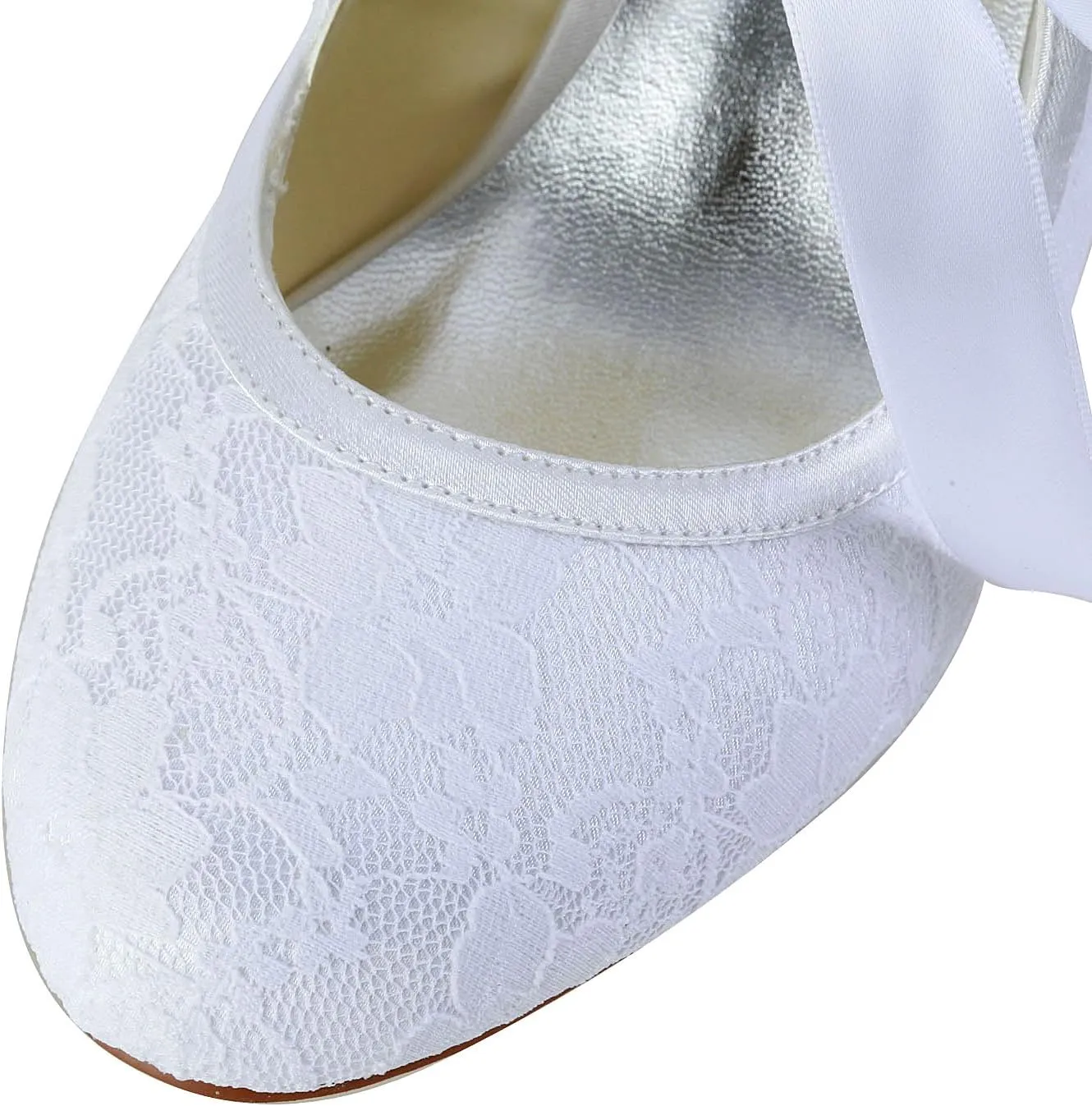Dress First Women's Wedding Shoes Lace Satin High Heel Closed Toe Wedding Heels Bridal Shoes Ribbon Tie Wedding Lace-Up Shoes