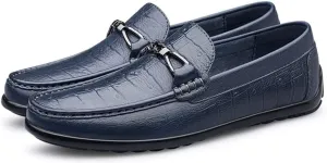 Easy to Put and Remove Driving Moccasins Loafer Shoes for Men Round Toe Moccasins Faux Crocodile Print Leather Flat Heel Flexible Resistant Driving Slip On for All Occasions (Color : Blue, Size : 7