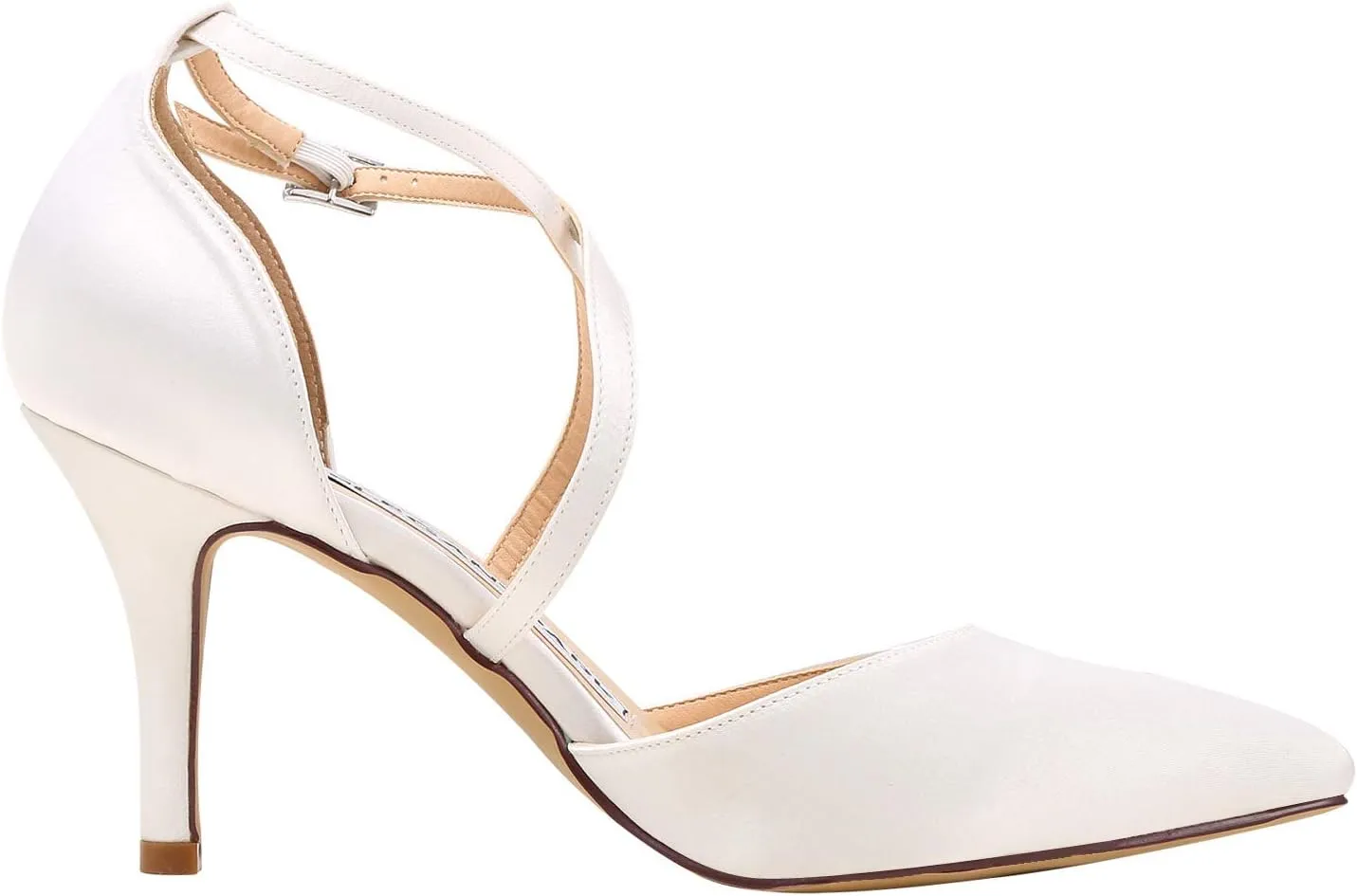 ELEGANTPARK Heels for Women Closed Toe Strappy Pointed High Heel Pumps Satin Pointy Wedding Evening Dress Shoes