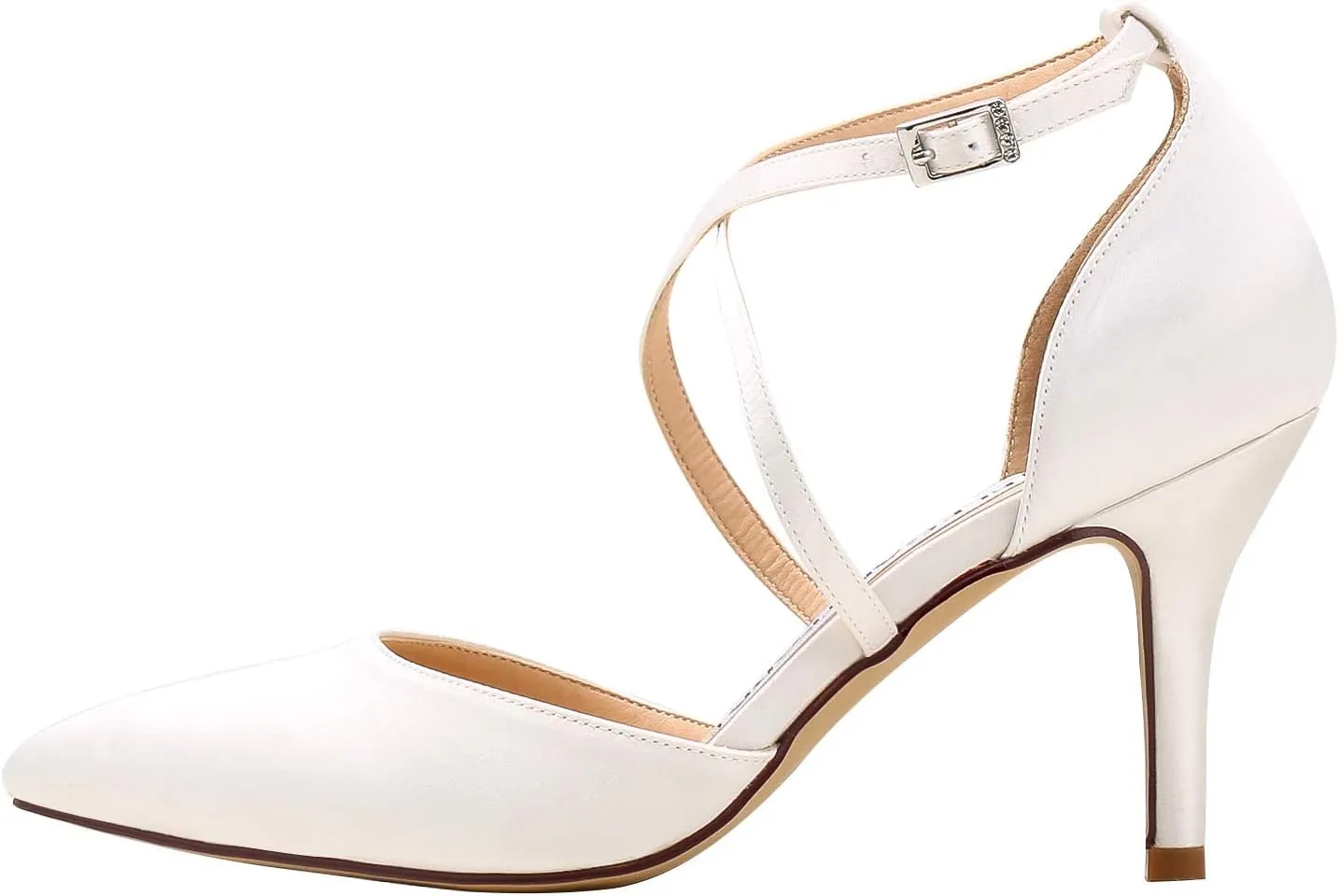 ELEGANTPARK Heels for Women Closed Toe Strappy Pointed High Heel Pumps Satin Pointy Wedding Evening Dress Shoes