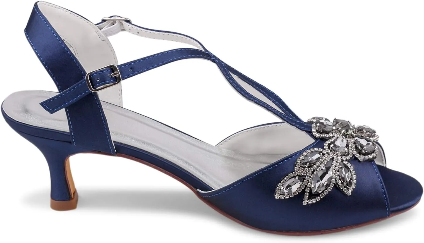 Emily Bridal Ivory Wedding Shoes Peep Toe Rhinestones Kitten Heel Bridal Shoes Women Shoes