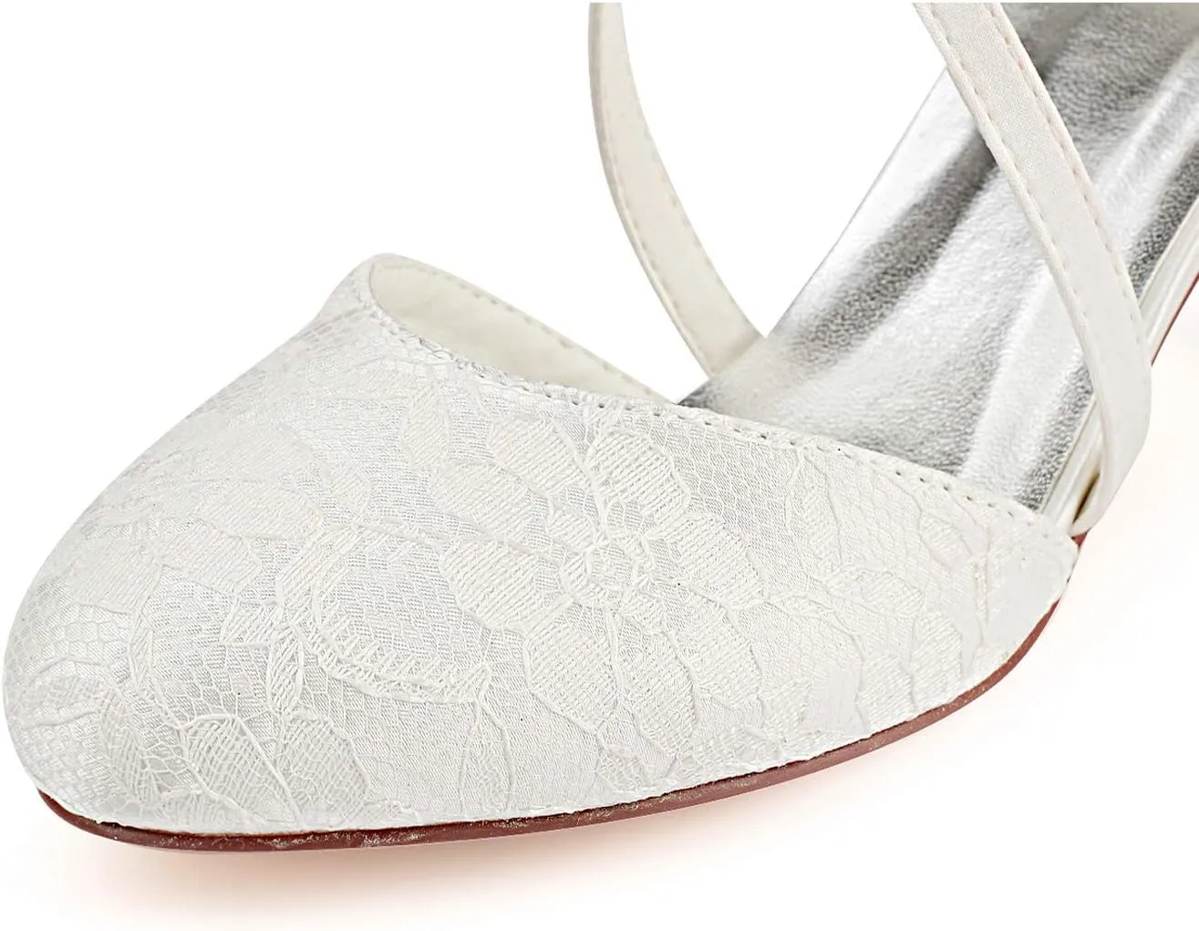 Emily Bridal Wedding Shoes Closed Chunky Heel Lace Satin Pumps with Buckle Bridal Shoes