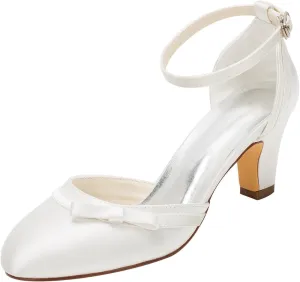 Emily Bridal Wedding Shoes Ivory Wedding Shoes High Heel Round Ankle Strap Bow Bridal Shoes