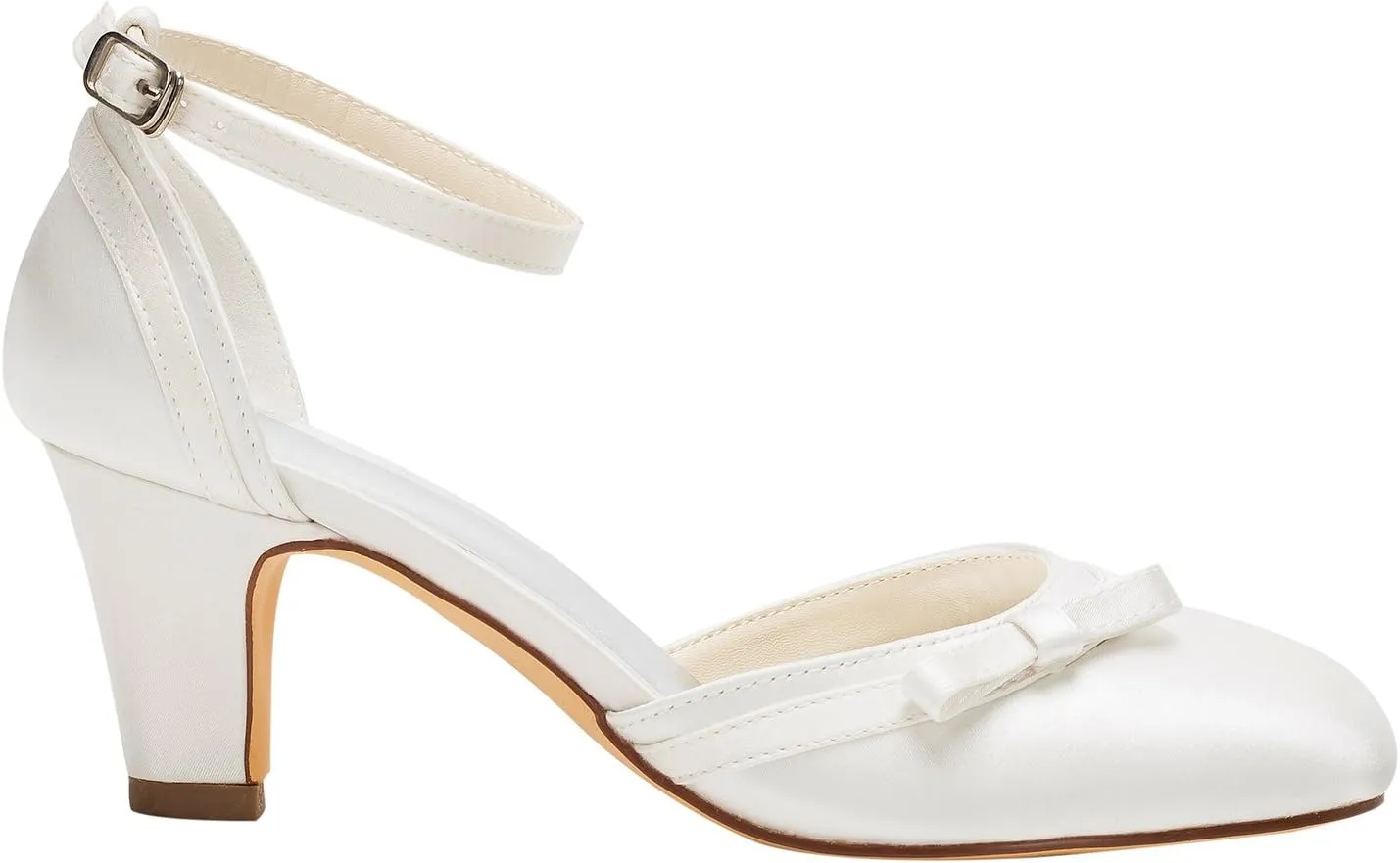 Emily Bridal Wedding Shoes Ivory Wedding Shoes High Heel Round Ankle Strap Bow Bridal Shoes
