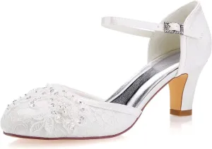 Emily Bridal Wedding Shoes Women's Lace Satin Stiletto Heel Pumps Sandals