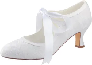 Emily Bridal Wedding Shoes Women's Lace Spool Heel Closed Toe Pumps