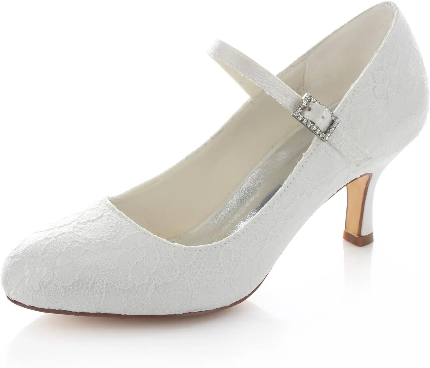Emily Bridal Wedding Shoes Women's Lace Stiletto Heel Closed Toe Pumps Buckle