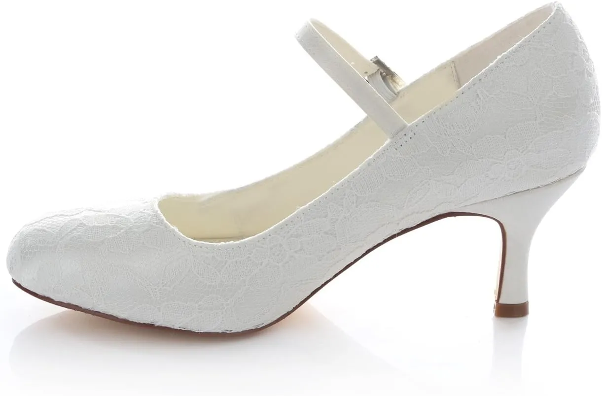 Emily Bridal Wedding Shoes Women's Lace Stiletto Heel Closed Toe Pumps Buckle