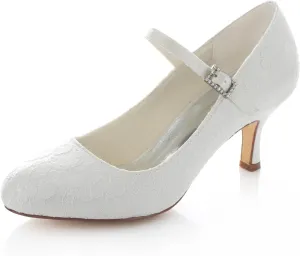 Emily Bridal Wedding Shoes Women's Lace Stiletto Heel Closed Toe Pumps Buckle