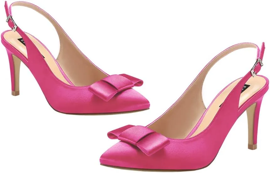 ERIJUNOR Pointy Toe Pumps Mid Heels Wedding Evening Party Prom Slingback Satin Shoes