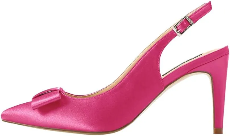 ERIJUNOR Pointy Toe Pumps Mid Heels Wedding Evening Party Prom Slingback Satin Shoes