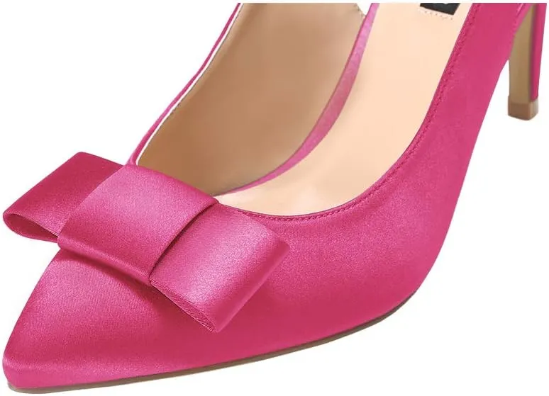 ERIJUNOR Pointy Toe Pumps Mid Heels Wedding Evening Party Prom Slingback Satin Shoes