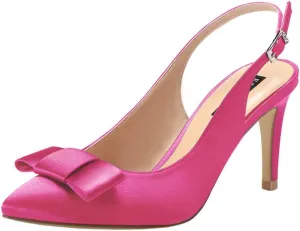 ERIJUNOR Pointy Toe Pumps Mid Heels Wedding Evening Party Prom Slingback Satin Shoes