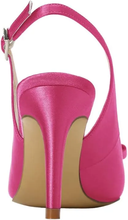 ERIJUNOR Pointy Toe Pumps Mid Heels Wedding Evening Party Prom Slingback Satin Shoes