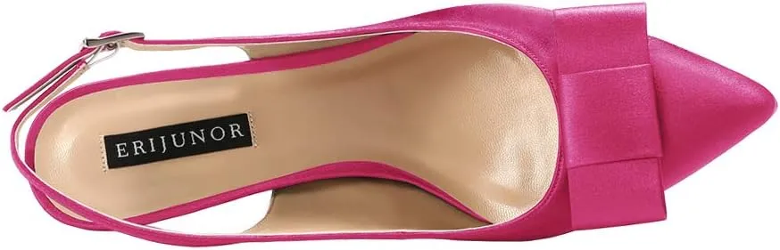 ERIJUNOR Pointy Toe Pumps Mid Heels Wedding Evening Party Prom Slingback Satin Shoes