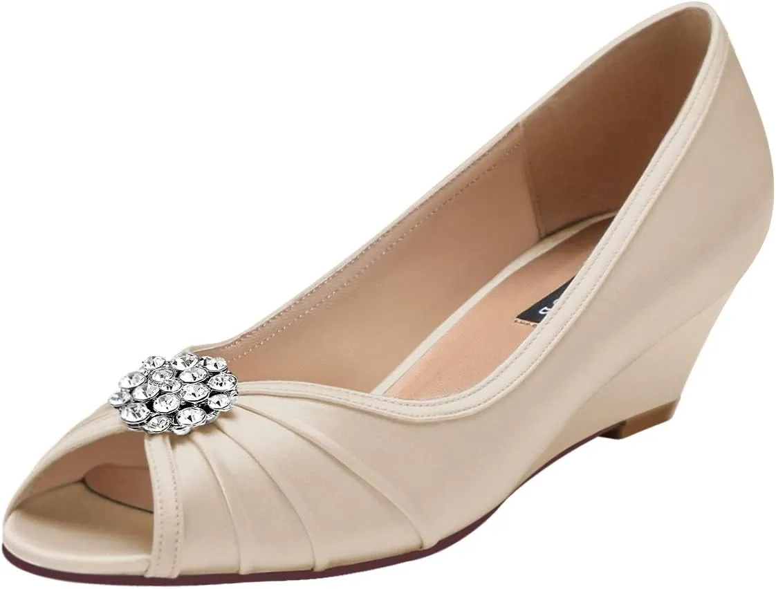 ERIJUNOR Women Comfortable Low Heel Wedges Peep Toe Wedding Shoes