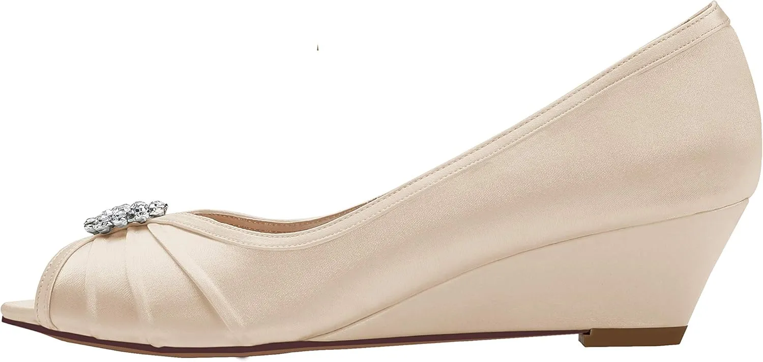 ERIJUNOR Women Comfortable Low Heel Wedges Peep Toe Wedding Shoes
