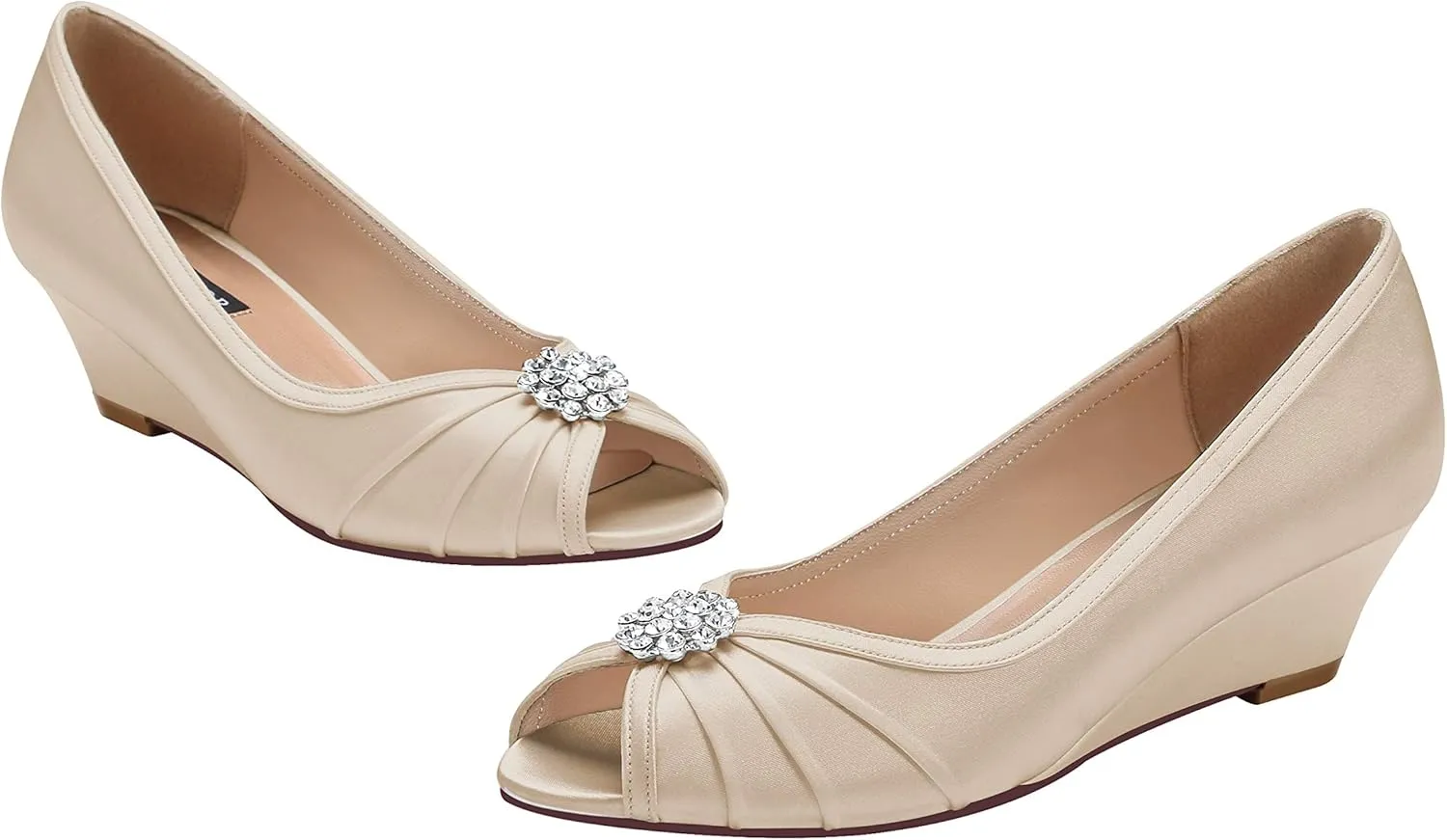 ERIJUNOR Women Comfortable Low Heel Wedges Peep Toe Wedding Shoes