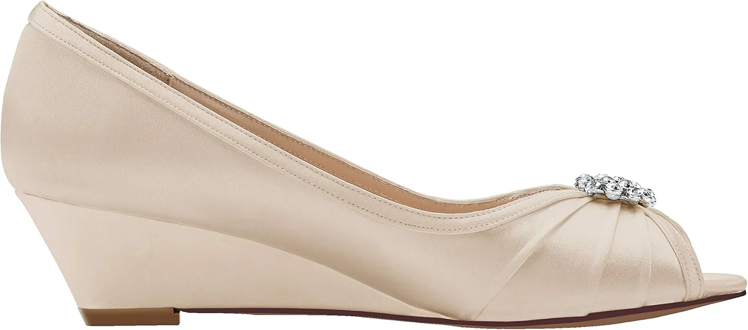 ERIJUNOR Women Comfortable Low Heel Wedges Peep Toe Wedding Shoes
