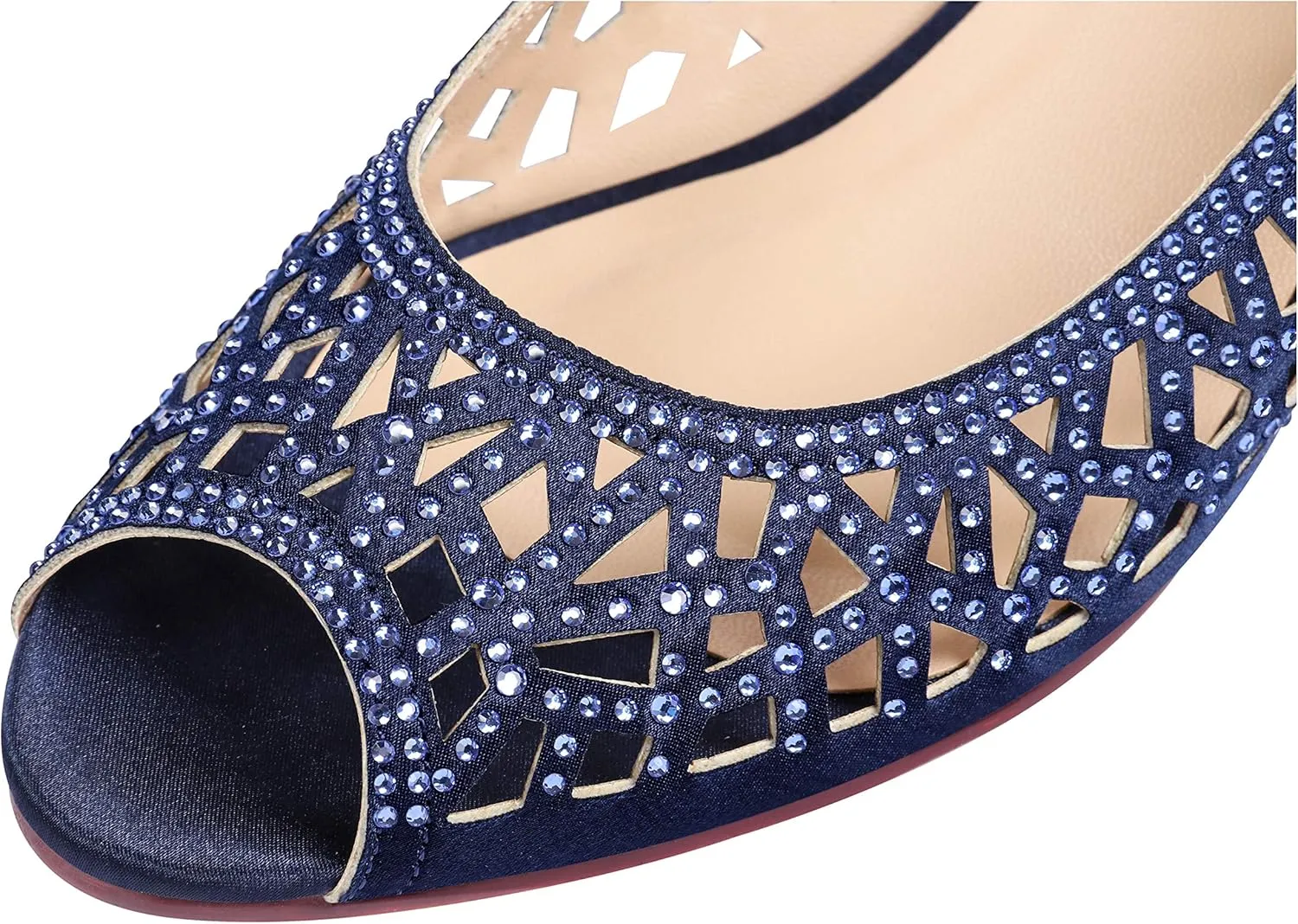 ERIJUNOR Women Peep Toe Pumps Middel Heel Wedges Sparkle Rhinestone Wedding Bridal Shoes