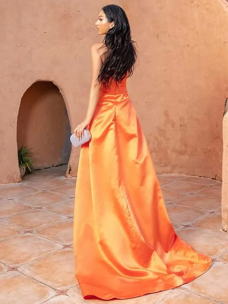 Fanciest Women's Beaded Mermaid Prom Dresses 2025 Satin Ball Gown Long Formal Evening Gowns with Slit